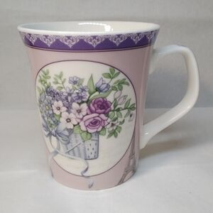 All For You MUG Purple & Blue Flowers in Basket Butterfly Eiffel Tower 12 oz Cup